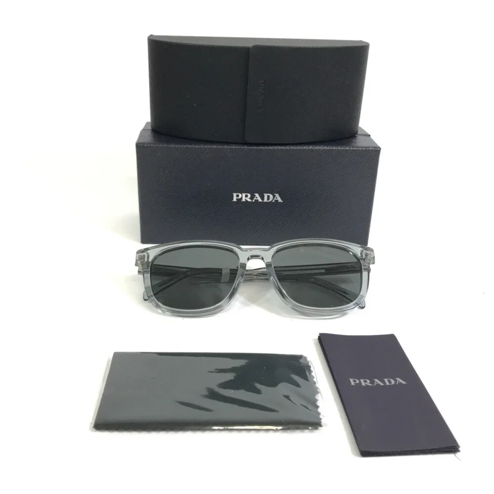 Prada Sunglasses SPRA21 19T-175 Transparent Gray Square Frames with Gray Lenses